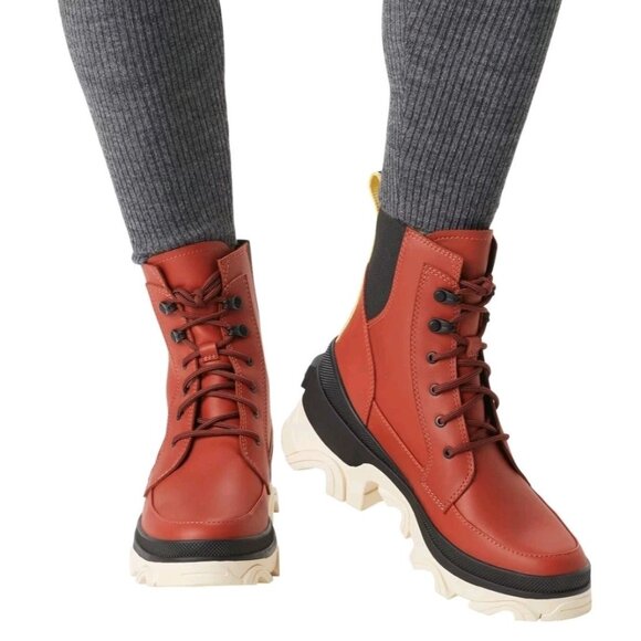 Sorel Brex Red Waterproof Leather Lace-Up Ankle Boots Womens Lug Sole Size 7.5 - Picture 1 of 11